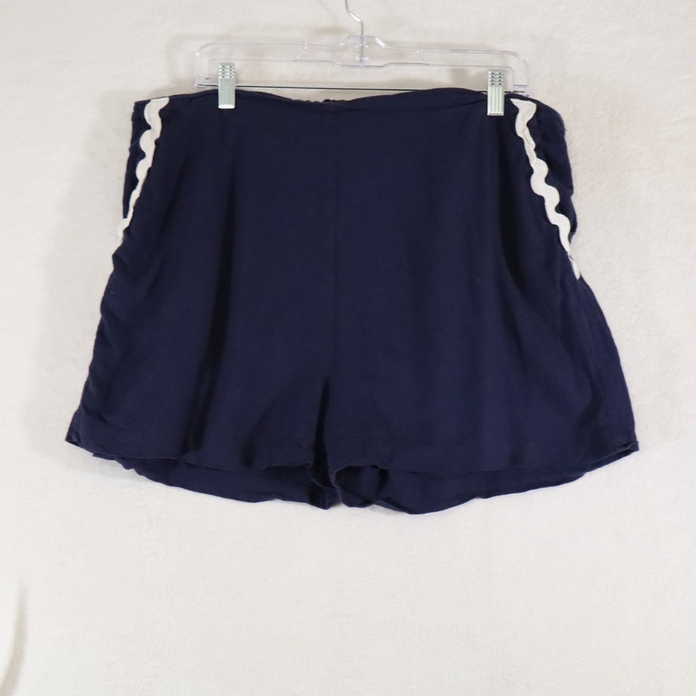 Sail to Sable Womens L Navy Shorts White Rickrack Trim Pockets Elastic Waist